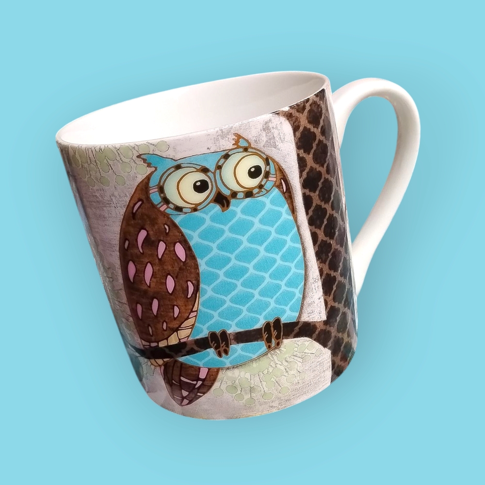 Owls Vintage Mikasa Paul Brent Design Blue and Brown Mug